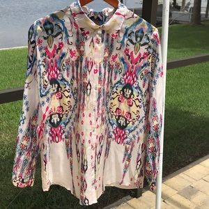 Johnny was silk shirt with eyelet embroidered back